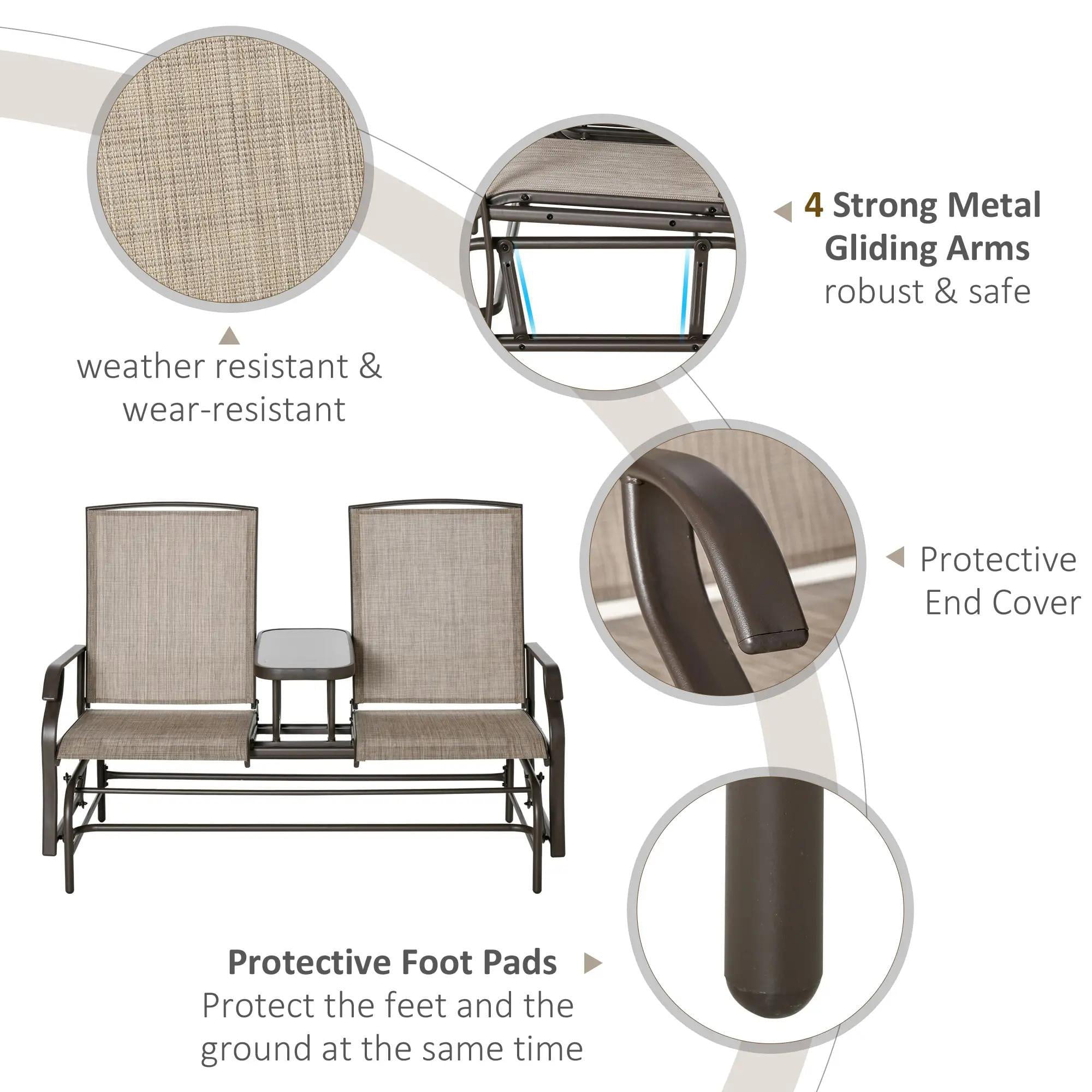 Resenkos Outdoor Glider Bench with Mesh Fabric, Metal Frame Loveseat with Armrests, Brown, Patio Furniture for Garden Porch,Sand
