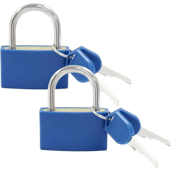 Small Locks with Keys 2 Pack,Keywords Cabinet Trunk Lock with Key,Luggage Locks Covered Copper Keyed,Padlock Lock for Locker Suitable for Suitcase,Backpack,Gym Locker,Jewelry Box (Blue)