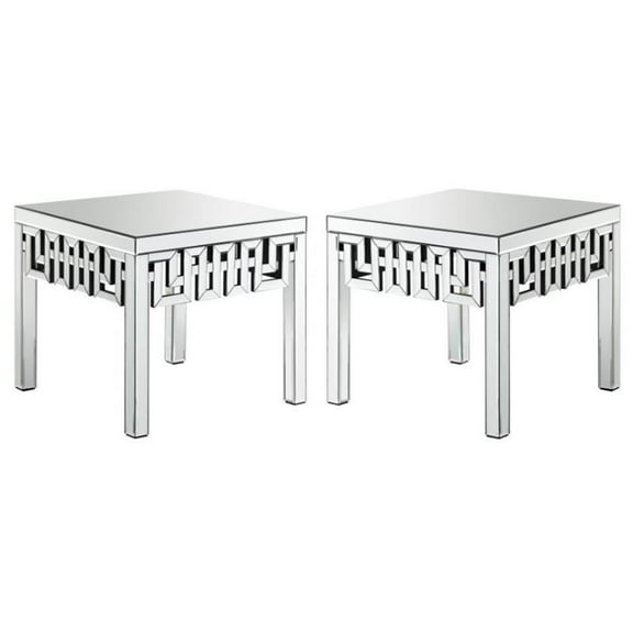 Home Square Mirrored Geometric Designed End Table - Set of 2