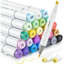 Ohuhu 24 Basic Colors Alcohol Markers Brush & Chisel Double Tipped w/ 1 Blender for Beginners