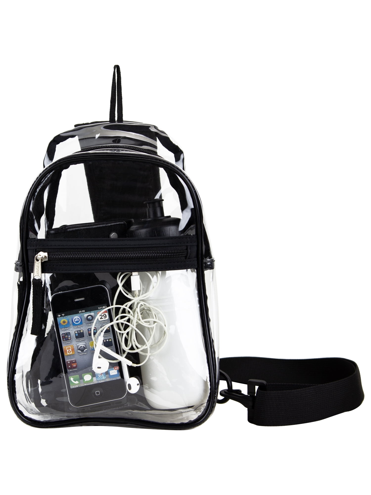 Eastsport Unisex Clear Sling Stadium Approved Bag, Black Trim