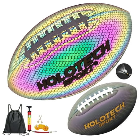 Football, Holographic Football Reflective Glowing Footballs for Kids, Teens and Adults, Composite Leather Football with Pump (Official Size 9 & Youth Size 6 & Peewee Size 3)