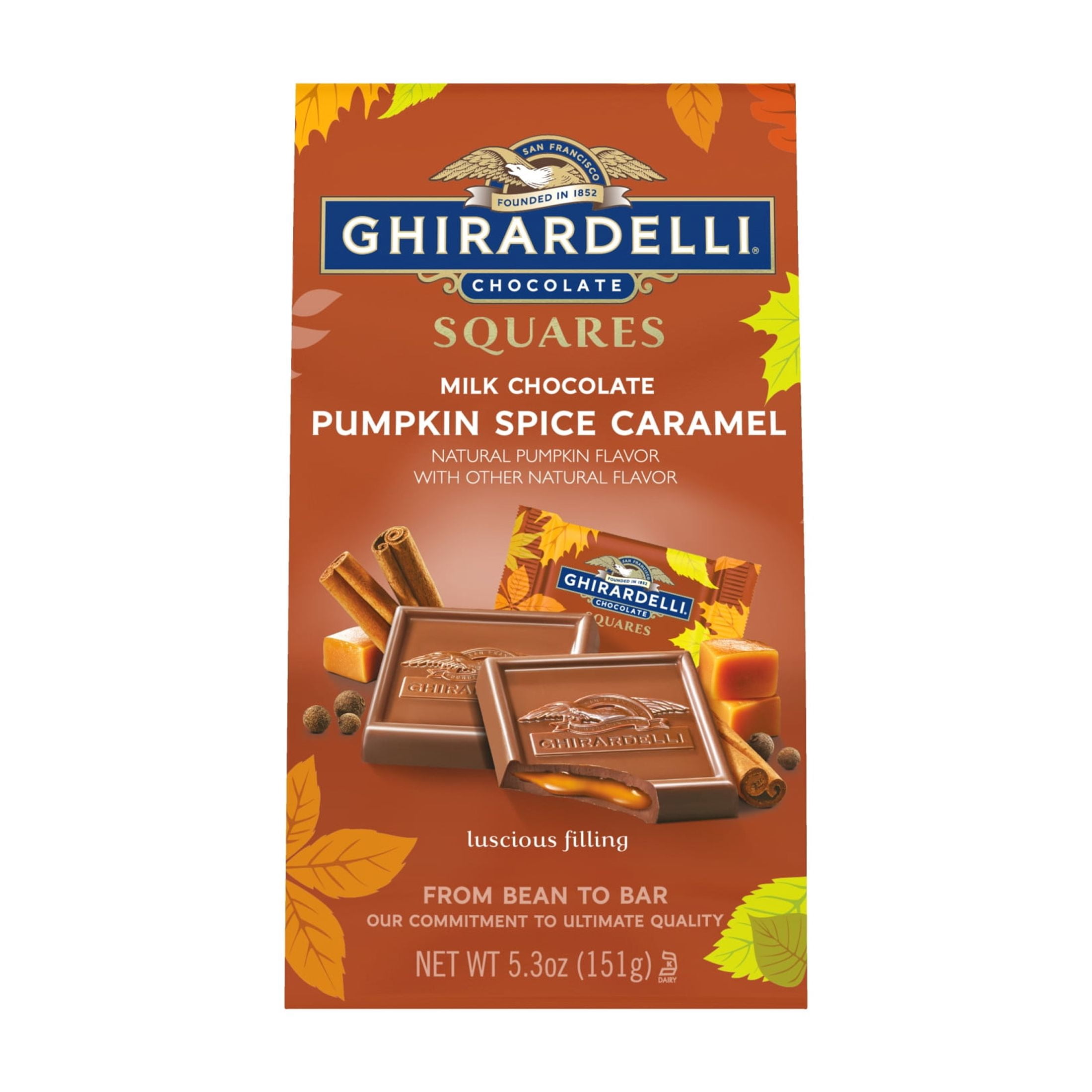 GHIRARDELLI Milk Chocolate Pumpkin Spice Caramel SQUARES, 5.3 oz Bag