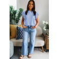 thumbnail image 3 of Women's Beau Blue Ribbed Trim Short Sleeve Sweater – Casual Summer Style for Daily Wear, XL, 3 of 11
