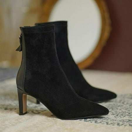 

Ankle Boots Women Ankle Boots Autumn And Winter Stiletto Pointed Toe Solid Color Comfortable Back Zipper