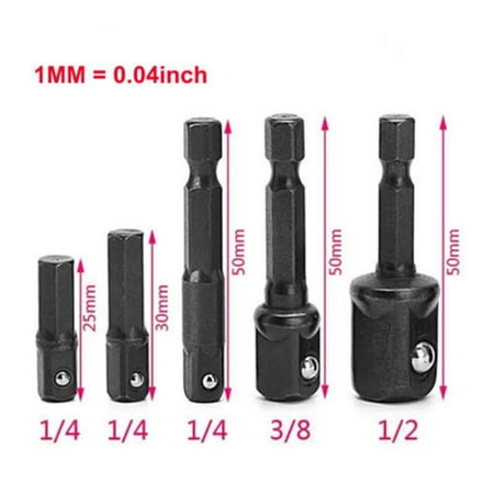 

Goodhd 5Pcs Socket Bit Adapter Drill Nut Driver 1/4 3/8 1/2 Power Extension Bar Set