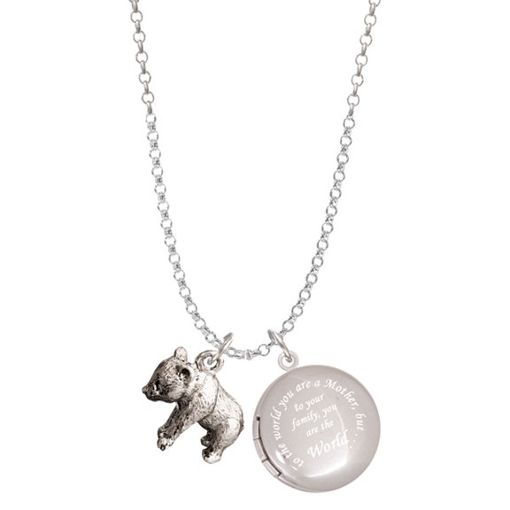 Delight Jewelry Silvertone Panda Bear Standing To the World You are a Mother Locket Necklace