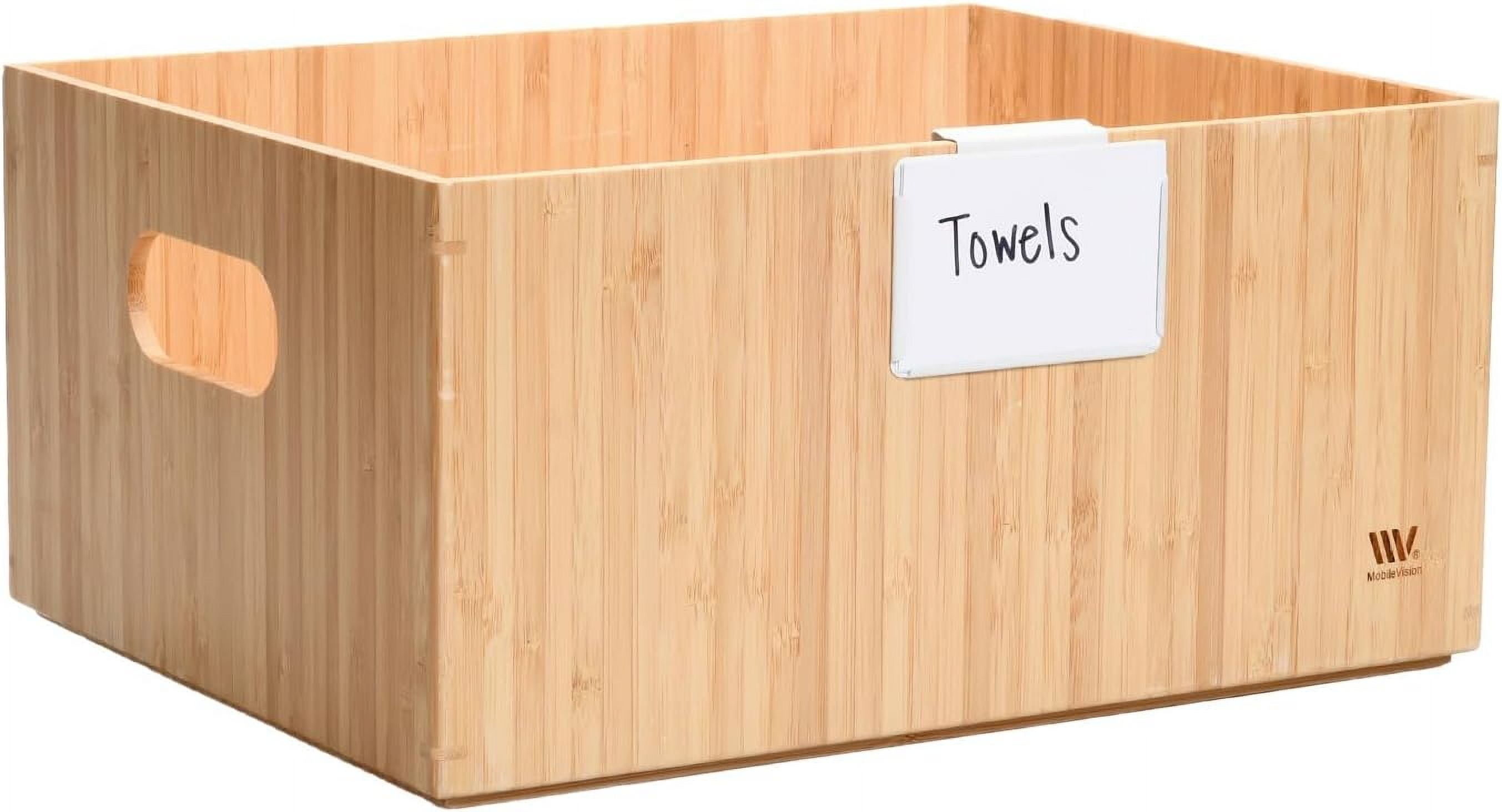 Bamboo Storage Box, 14x11x6.5 Inches  Bin with Handles Stackable Organizer for Toys Bedding Clothes Baby Essentials Arts Crafts Closet Office Shelf