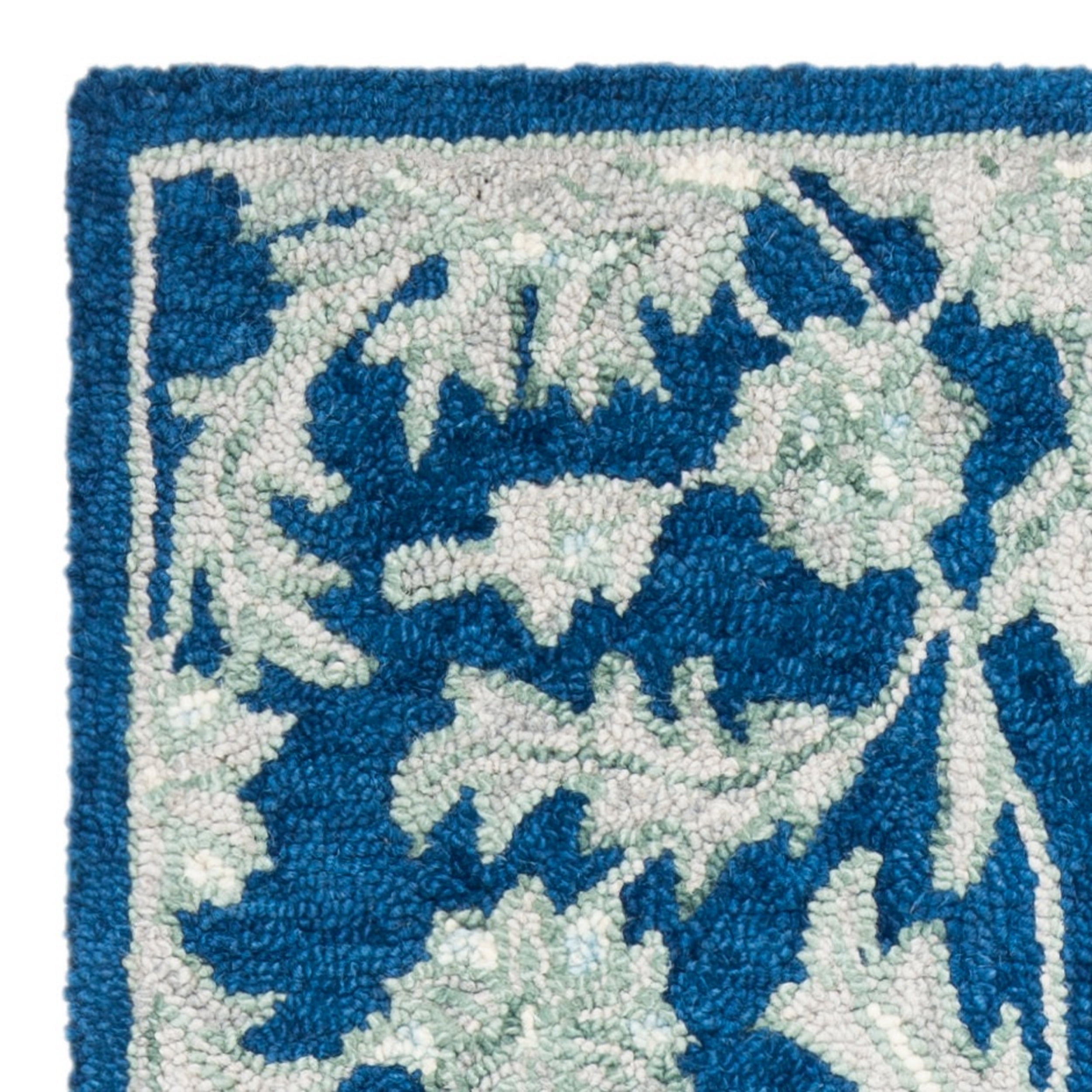 SAFAVIEH Micro-Loop Carl Floral Overdyed Wool Runner Rug, Navy/Grey, 2'3" x 7'