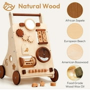 Woodtoe Wooden Baby Walker, Adjustable Push and Pull Learning Activity Center Walker Toy, Natural Wood Sit to Stand Walker for Baby Learning to Walk, Educational Gift for Toddler Boy Girl 1+