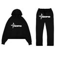 thumbnail image 1 of Traje de sudadera con estampado de letras de hip-hop de American High Street para hombre, traje de sudadera con capucha y pantalón de chándal moderno y versátil, 1 of 5