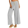 thumbnail image 2 of WREESH Womens Cotton Linen Pants Casual Solid High Waist Loose Pocket Straight Buttons Long Pants Gray, 2 of 7