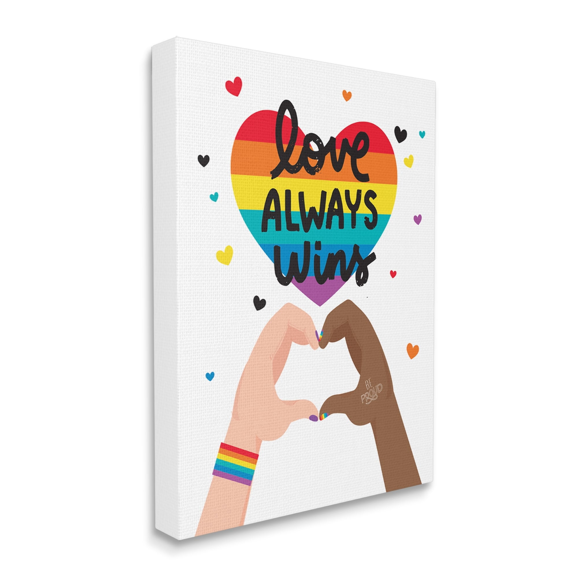 Stupell Industries Love Always Wins Rainbow Heart Hand Gesture,24 x 30, Design by Angela Nickeas