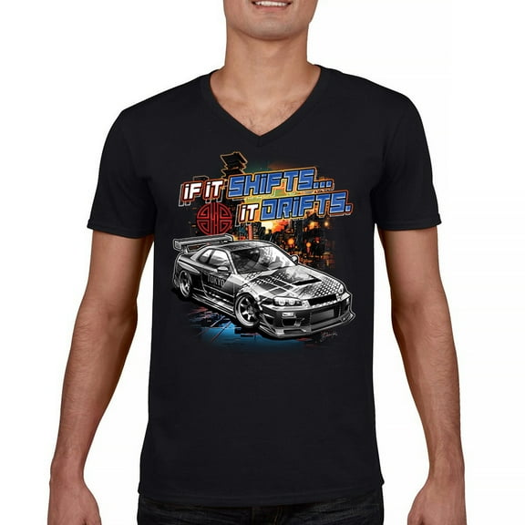 If It Shifts It Drifts V-Neck T-shirt Racing Custom Culture Classic Japanese Car Drift Cars Driver Subculture Tee