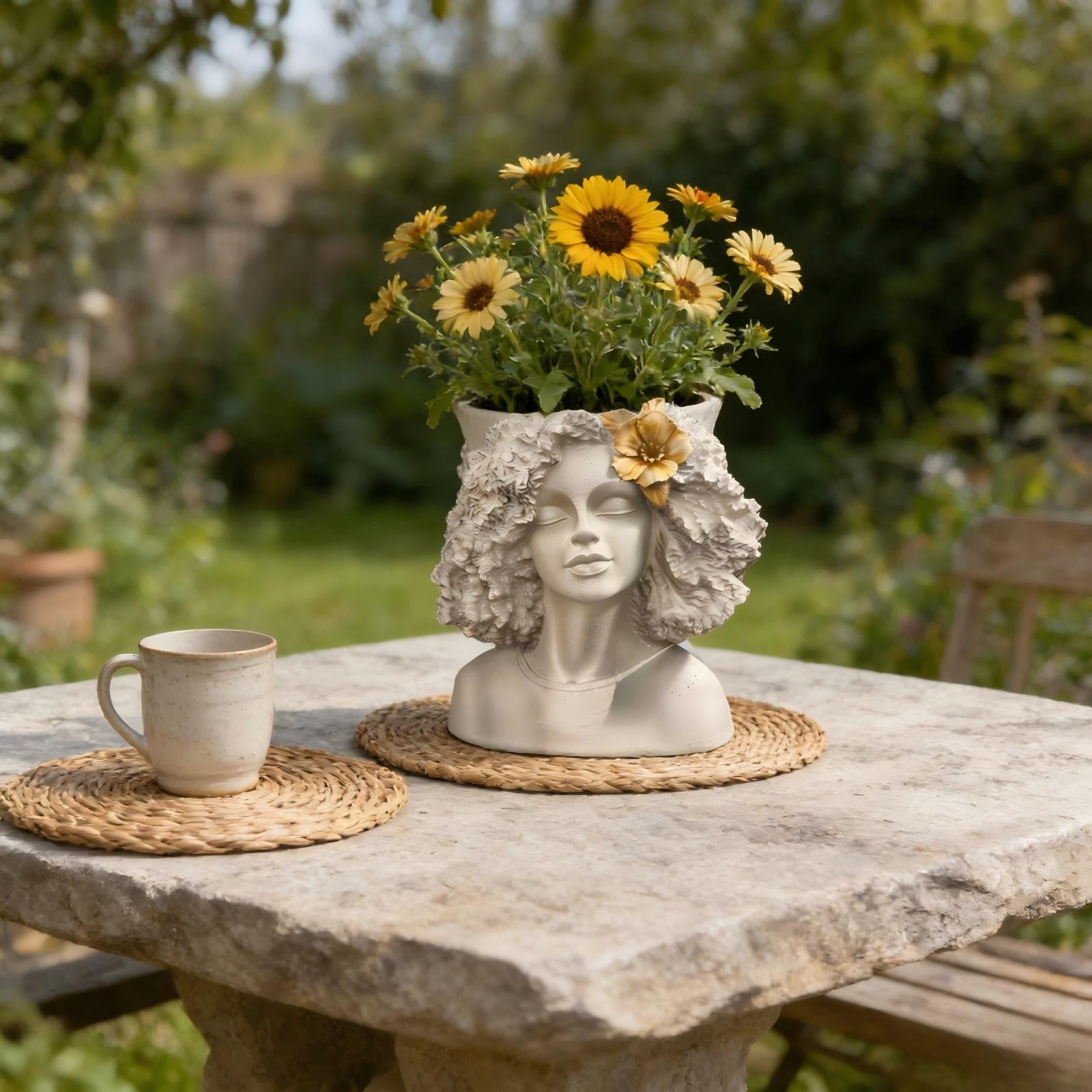 Lady Head Planter Afros Bust Head Planter Indoor/Outdoor Statue Planter Garden Outdoor Decor Vintage Sculpture Planter Gift For Plants Lovers,White,8.9L*6.5W*12.2H(inch)