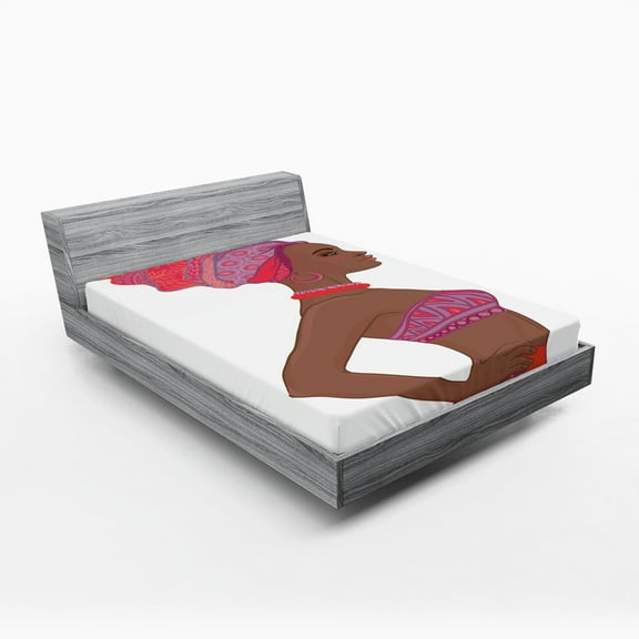 Ambesonne African Fitted Sheet, Zulu Woman Bandage Dress, Full Size, Dark Coral Chocolate