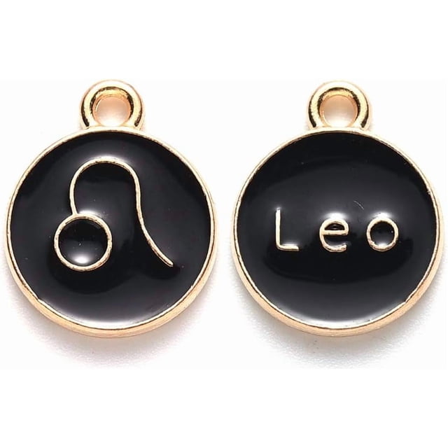 20 colgantes de aleación de esmalte Leo planos y redondos con dijes de constelación para hacer joyas.