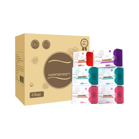 Day and Night Pads for Women with Wings, Pure Cotton Instant Absorbent, No Side Leakage Sanitary Napkins Set, 6 Packs, 60 Count