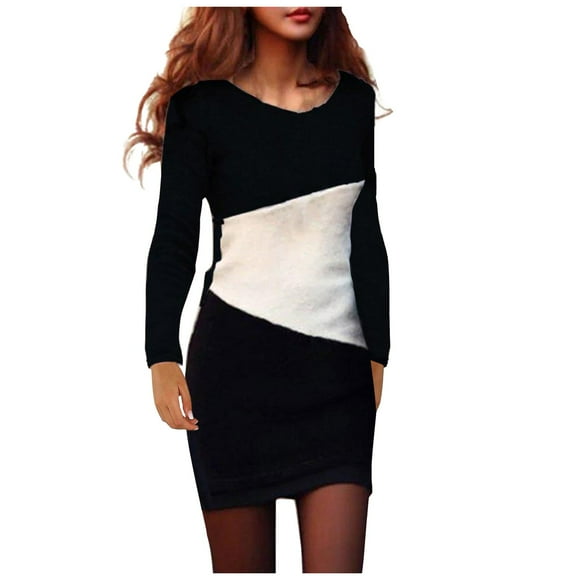TJAZFJPA Yellow Dresses for Women Wonen O Neck Manches Long Sleeve Robe Female Retro Elegant Party Culb Dress Plus Size Dresses for Women Party Black Wrap Dress