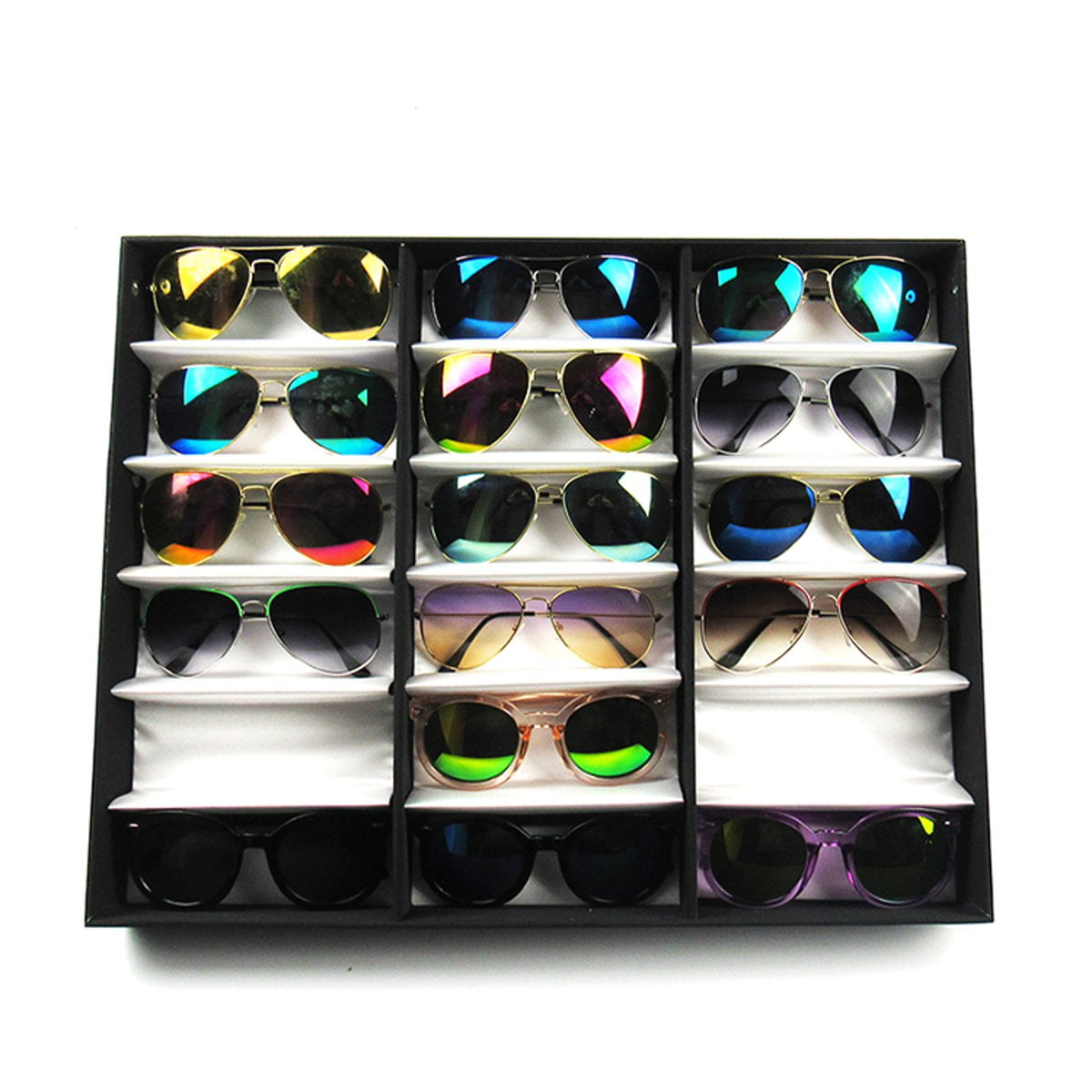 18 Slot Eyeglass Sunglasses Glasses Storage Display Grid Stand Case Box Holder 