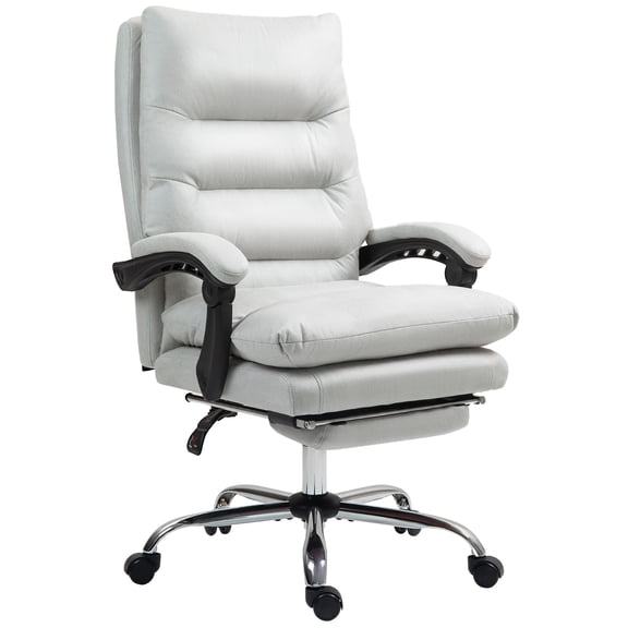 Homiyad Microfibre Massage Office Chair, Heated Reclining Chair with Footrest, Double-tier Padding, Swivel Wheels, Light Gray