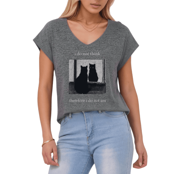 Giffimy Women's Retro Black Cat Mirror Print Dark Gray S-5XL V-Neck Sleeveless T-Shirt Casual Aesthetic Tank Top