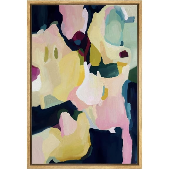 IDEA4WALL Framed Canvas Print Retro Colorful Palette Paint Stroke Landscape Abstract Wall Art Modern Artwork Decor Bohemian Relax/Zen for Living Room, Bedroom - Natural 16"x24"