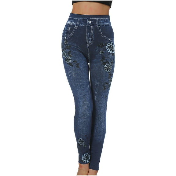 Dyegold Jeggings for Women High Waisted Stretchy Denim Print Leggings Plus Size Jean Work Jeggings Tights Slimming Pant Capri
