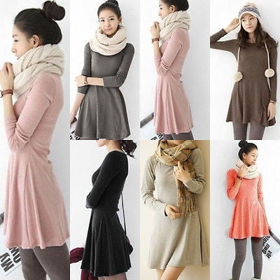 comfortable warm solid casual sleeve retro ladies clothes clothing dress