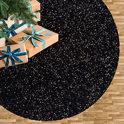 Falda de árbol de Navidad FUHSY con lentejuelas de terciopelo negro de 46 pulgadas