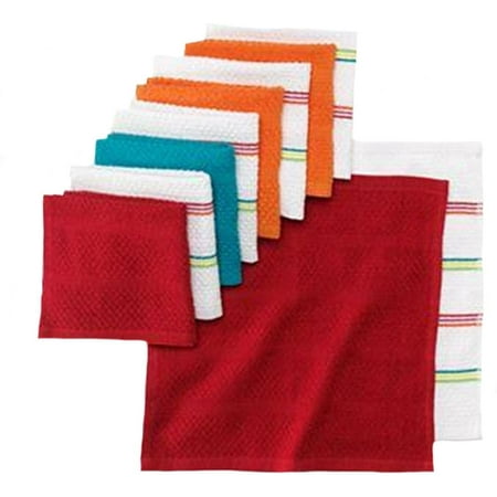 

Dishcloths 10 Pack Multi Color Striped and Solid Print Cotton Dish Towels
