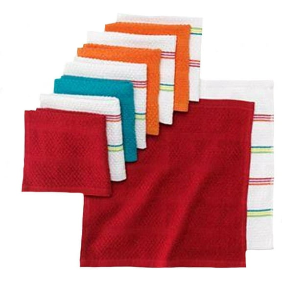 Dishcloths 10 Pack Multi Color Striped and Solid Print Cotton Dish Towels