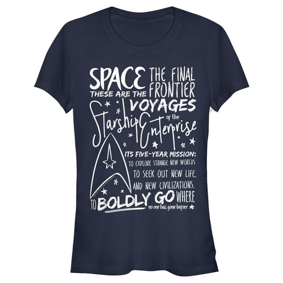 Junior's Star Trek 5-Year Mission Text  Graphic Tee Navy Blue X Large