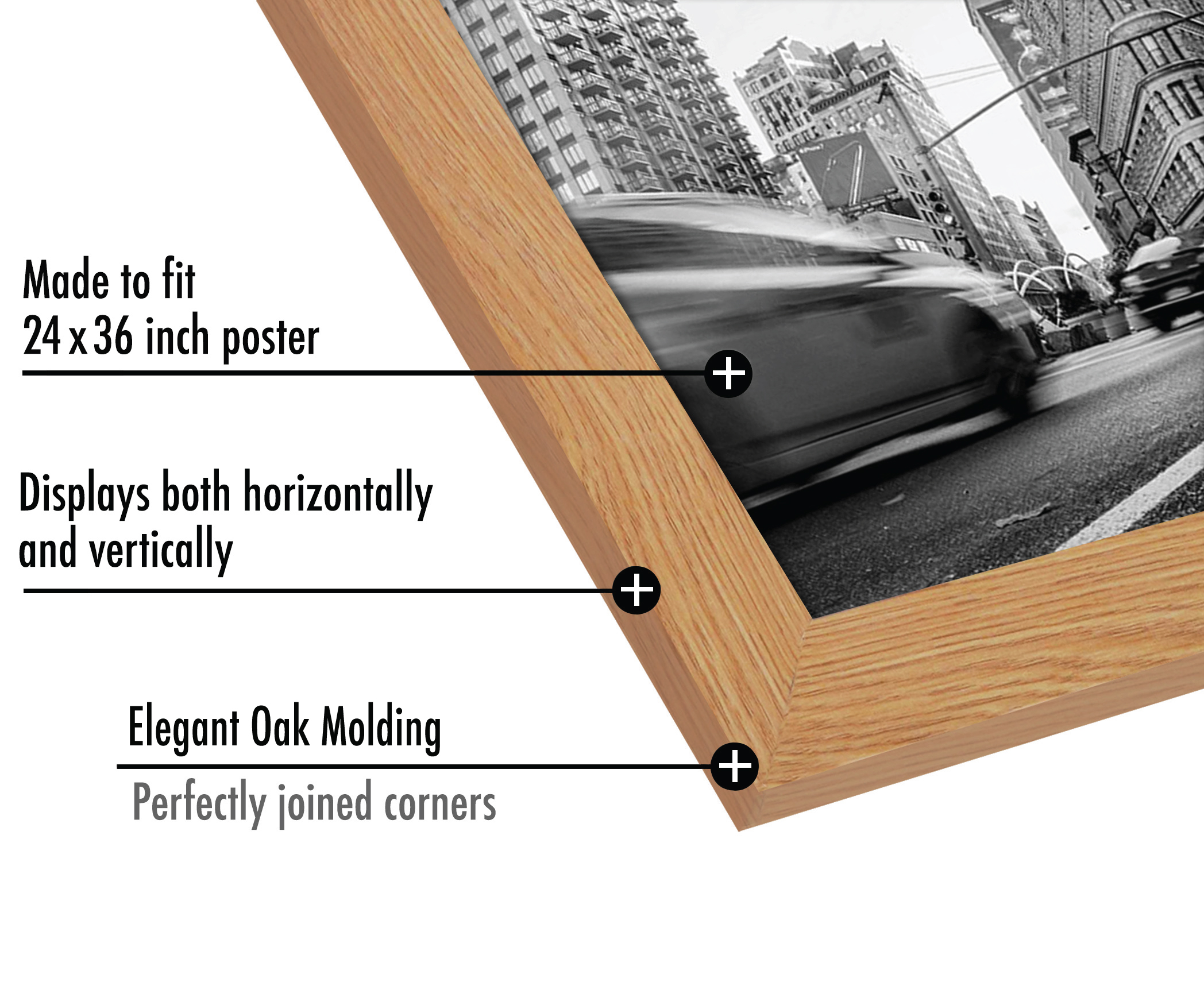 Americanflat 24x36 Poster Frame in Oak - Composite Wood with Polished Plexiglass - Horizontal and Vertical Formats for Wall with Included Hanging Hardware
