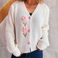 thumbnail image 4 of Women's V-neck Long-sleeved Floral Ornament Knitted Sweater Cardigan, 4 of 4