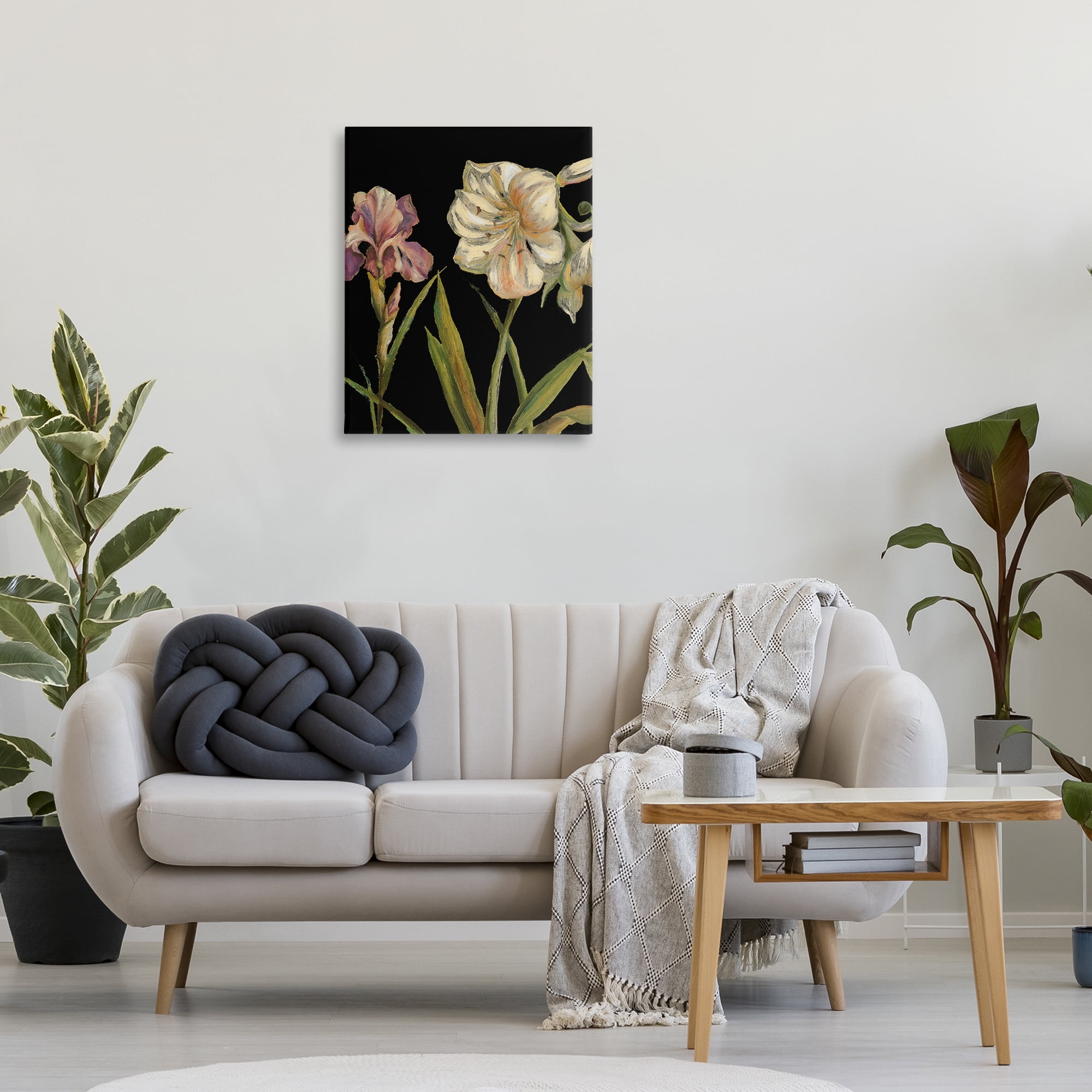 Stupell Industries Iris Flowers on Black Botanical & Floral Painting Gallery Wrapped Canvas Art Print Wall Art, 24 x 30