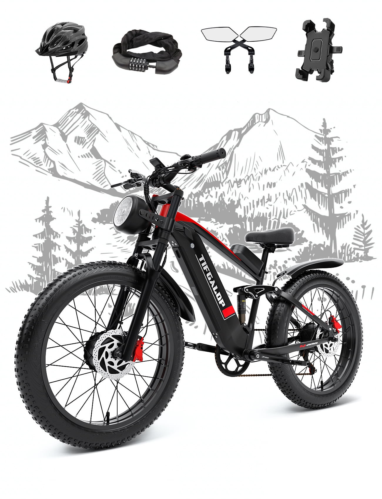 Cleytro Adult Electric Bike, Dual Motor, 52V 22Ah UL2849 Removable Lithium Battery 26 inch Fat Tire Off-Road Electric Mountain Bike, 7 Speeds