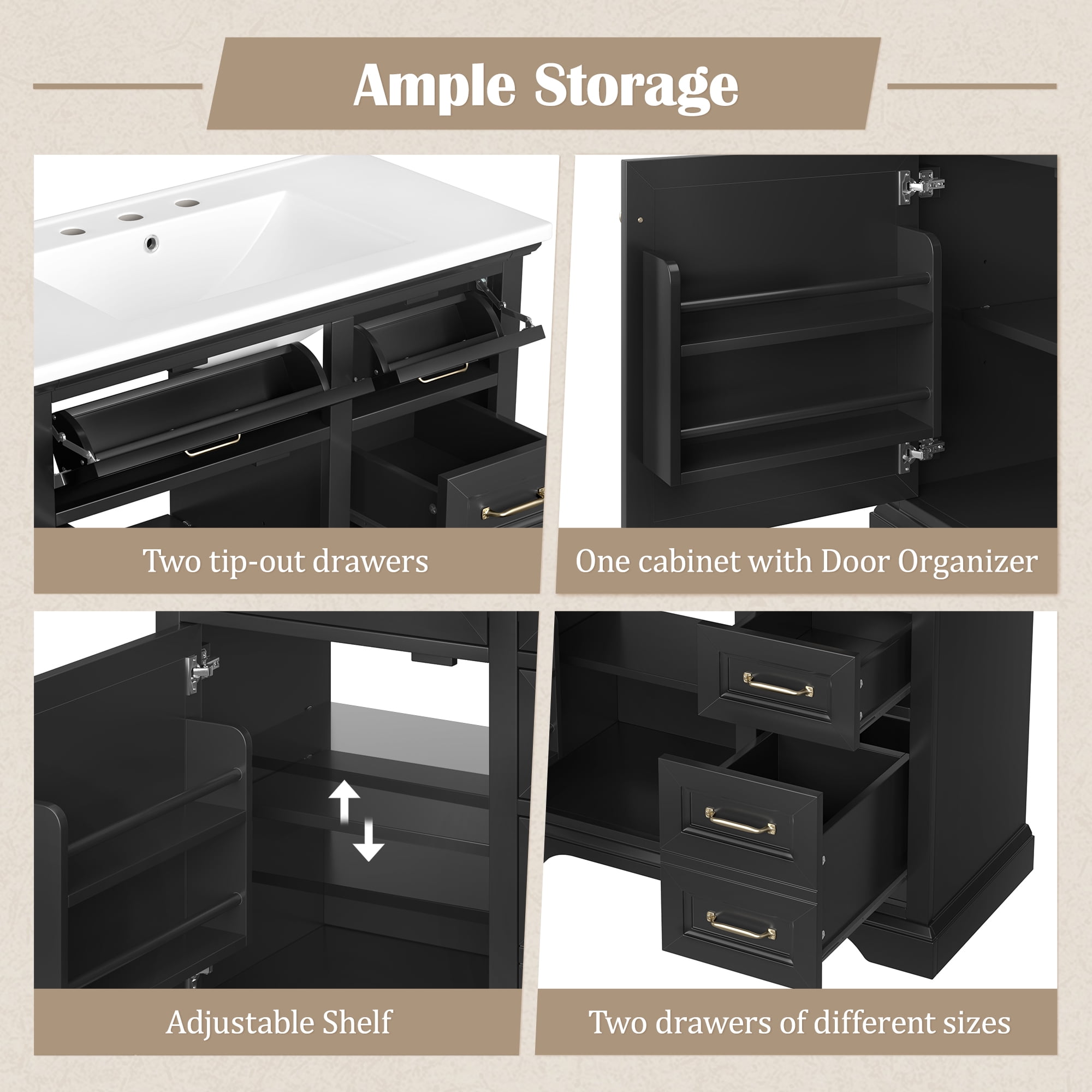 Harper & Bright Designs 36" Bathroom Vanity Sink Combo, Bathroom storage Cabinet with Drawers and Soft Close Door Hinges, Single Sink Bathroom Vanity, Black