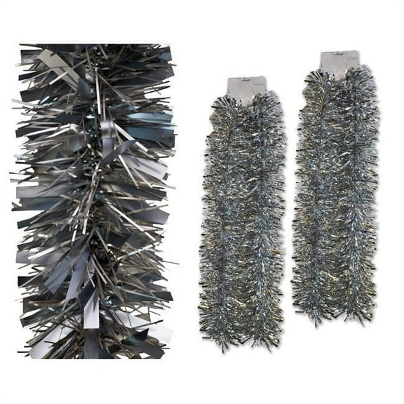 Queens of Christmas TGAR-06-SLV-2PK 6 ft. Deluxe Tinsel Garland, Silver - Pack of 2