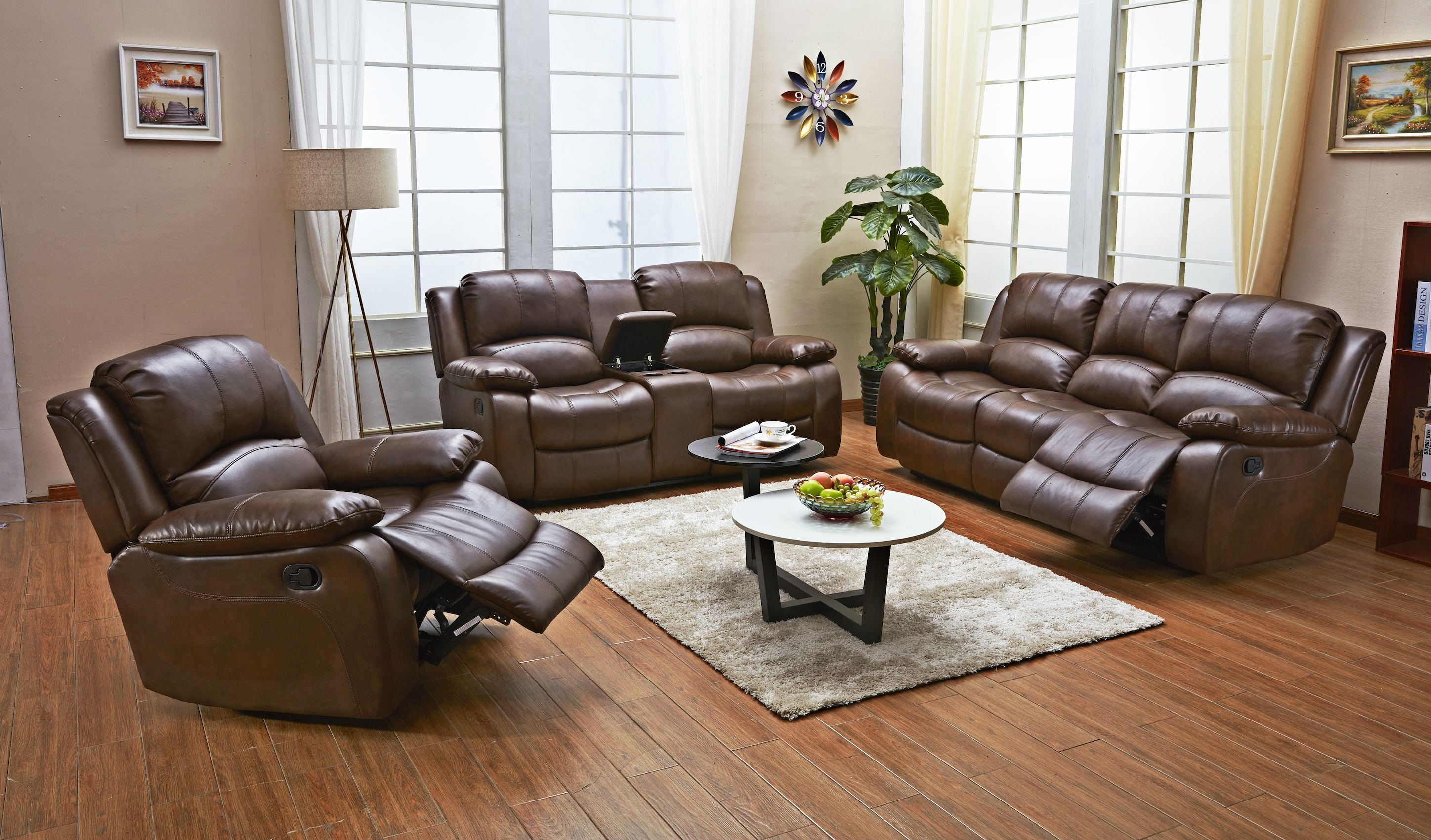 Betsy Furniture 2PC Bonded Leather Recliner Set Living Room Set Loveseat 8018 Sofa Brown, Living Room Set 3+2 