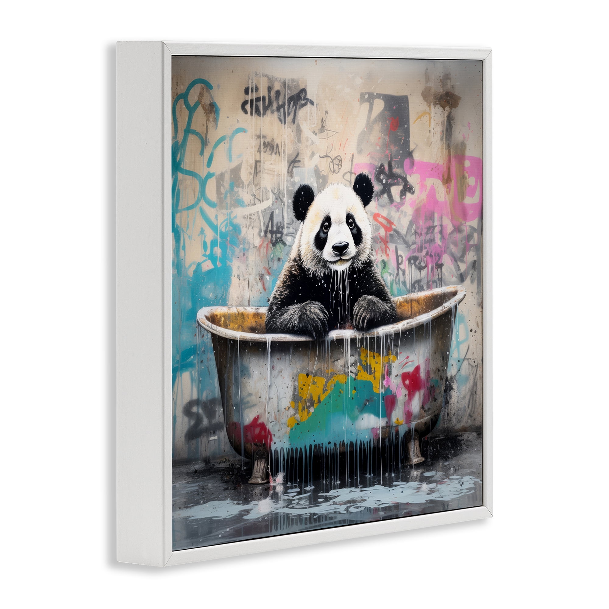 Stupell Industries Graffiti Bathing Panda Typography Painting White Framed Art Print Wall Art, 24 x 24