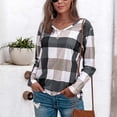 thumbnail image 2 of LYXSSBYX Women Long Sleeve Tops Hot Sale Clearance Fashion Women's Casual Lattice Printed Long Sleeve V-Neck Tunic Blouse Tops, 2 of 8