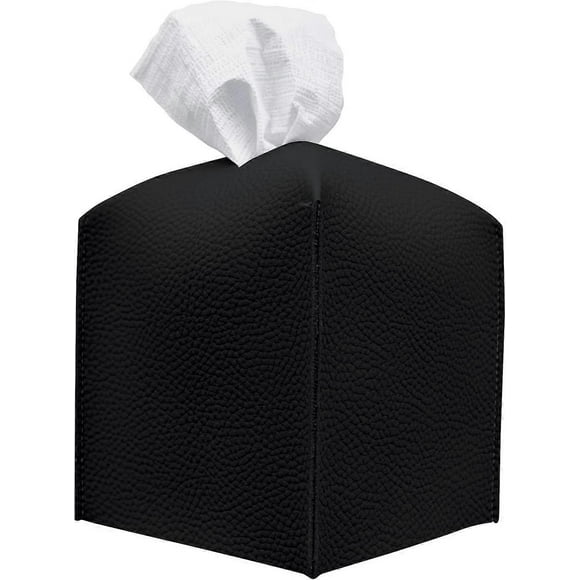 Tissue box cover, square holder in modern PU leather - Bathroom vanity tops, nightstands, desks and cars 12.7 cm X 12.7 cm black