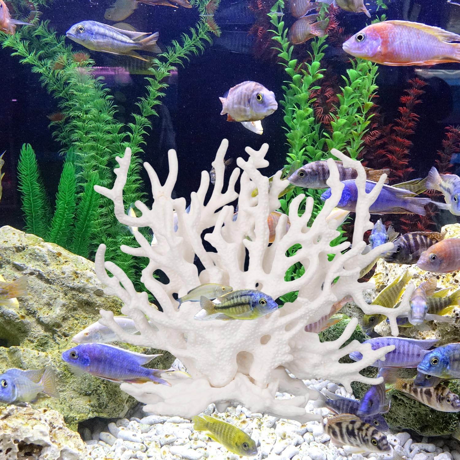 Fish Tank Decorations, White Resin Coral Reef Creative Realistic Aquarium Ornaments for Landscape Decor