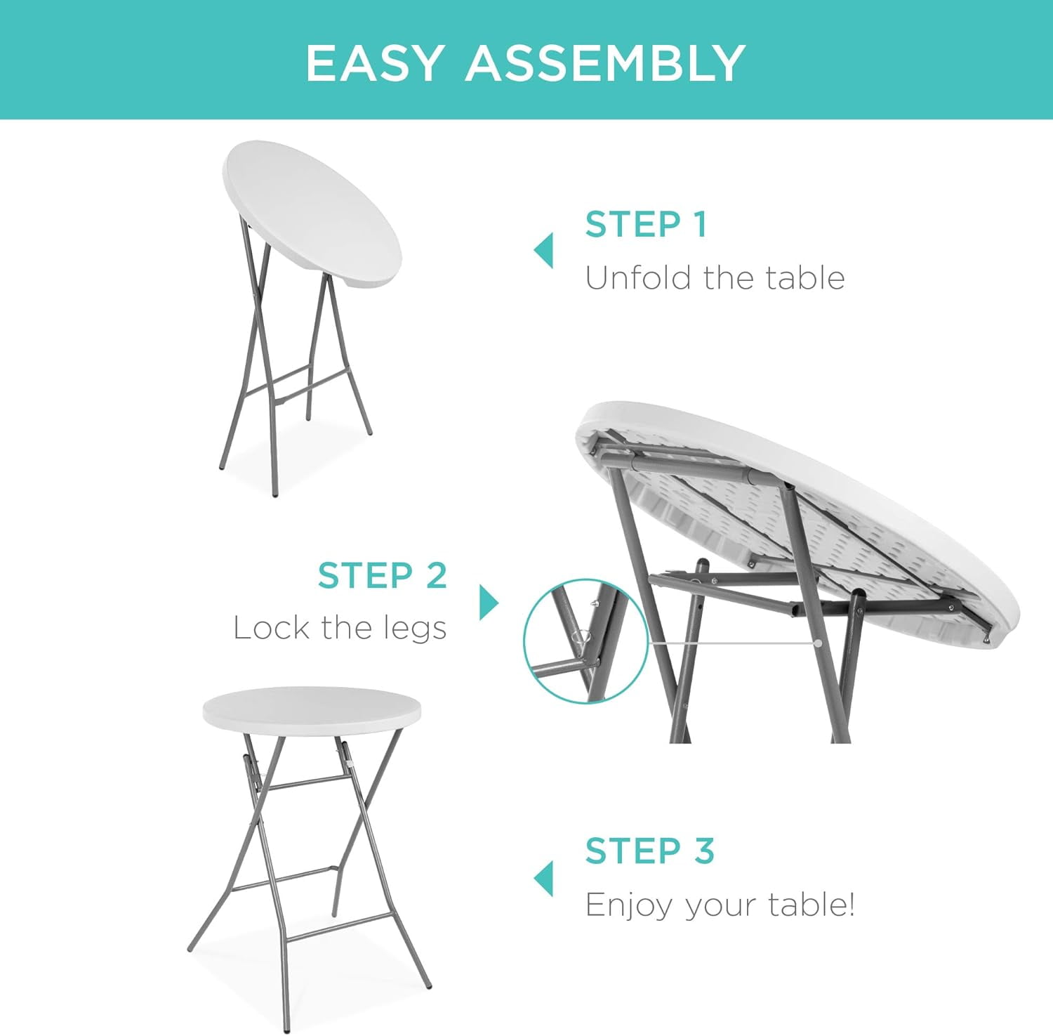 Homy Casa 31.5" Folding Table, Portable Indoor High Top for Gatherings, Dining, and Parties, White
