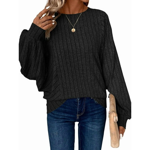 Women Tunic Plus Size Long Sleeve Tops Loose Fit Dressy Crew Neck Pullover Basic Sweaters Black 4XL