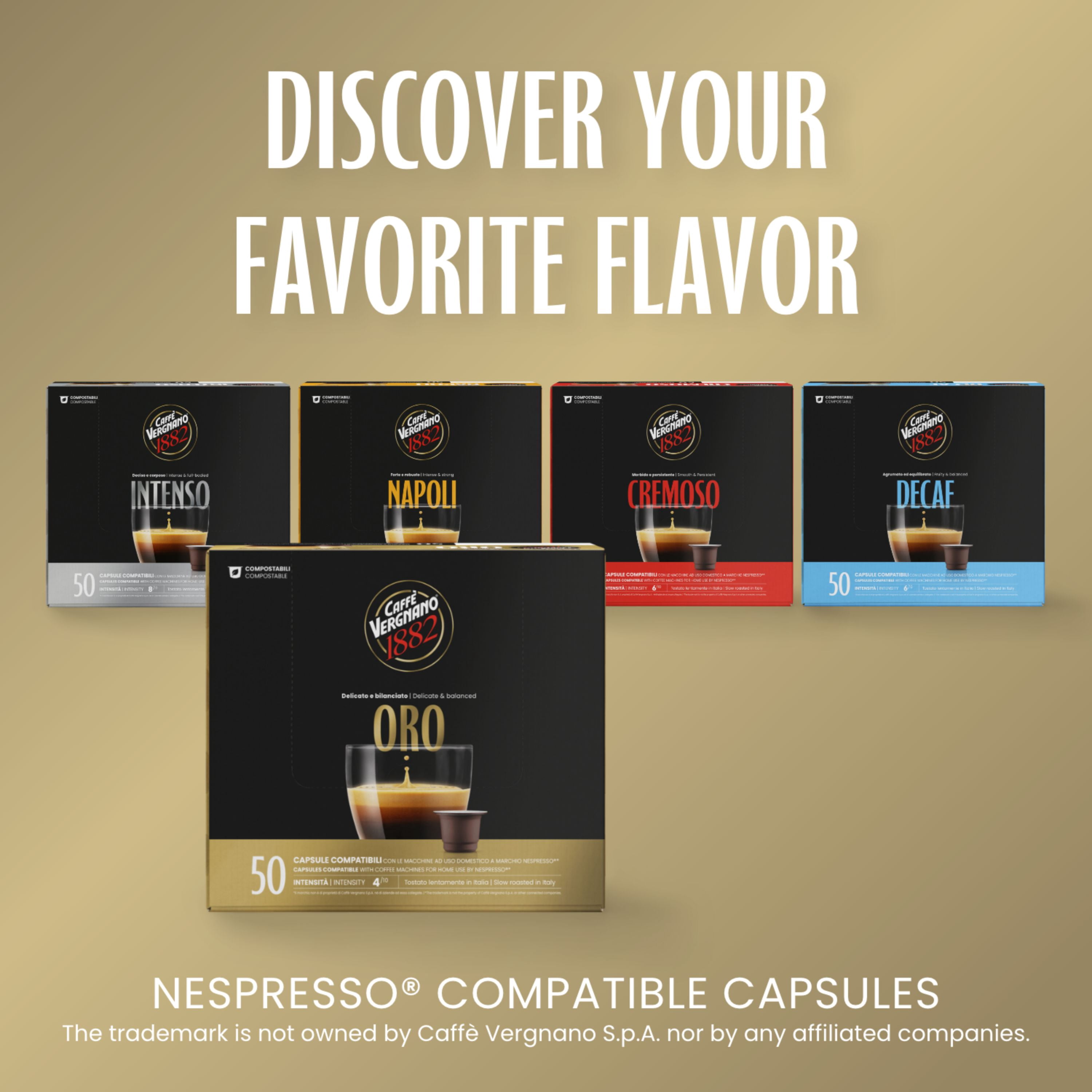 Caffe Vergnano 1882 Medium Roast Arabica Robusta Espresso Original Line Machine Compatible Capsules, Single-Serve Italian Coffee for Nespresso Machines, Intensity 4/10, Oro, 50 Ct