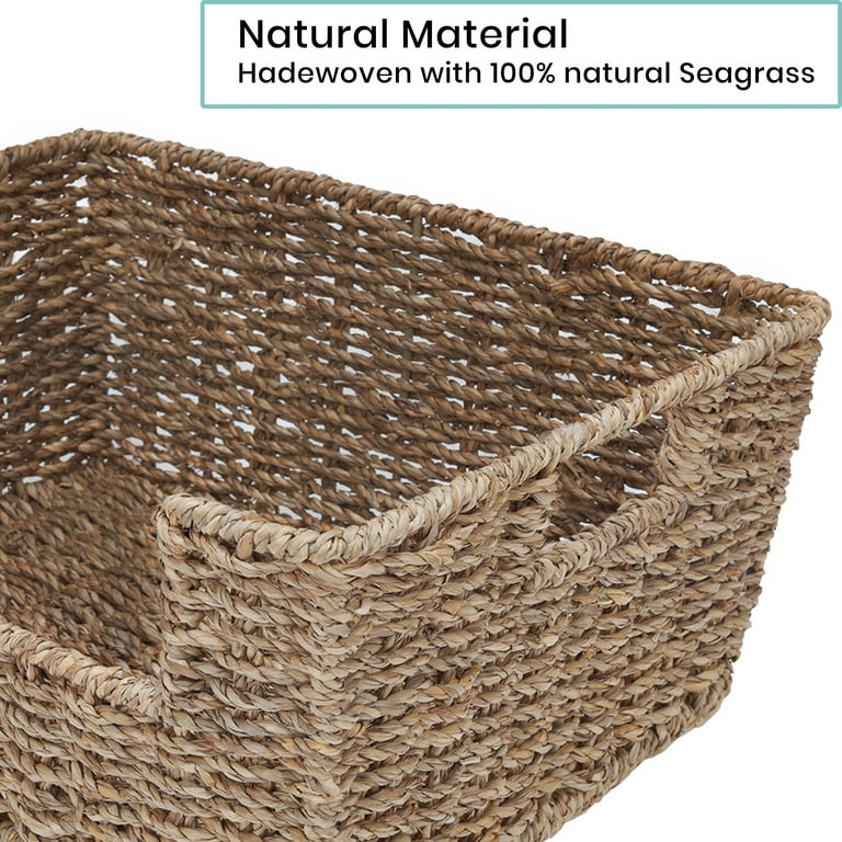 Seagrass Storage Baskets with Labels, 10.5x9x7.5in Wicker Storage Basket, 4  Pack Woven Storage Baskets, Pantry Baskets Organization,Vintage Basket Bin