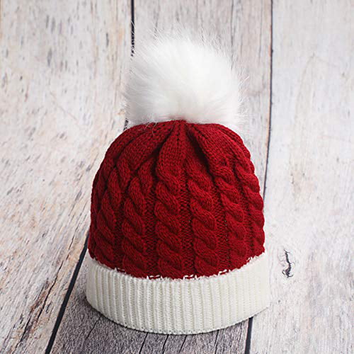 Yinxiang Jie Christmas Knitted Hat for Baby,Santa Hat for Kid Toddler Baby,Soft Warm Baby Beanie Knit Hat Red 
