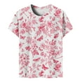 thumbnail image 5 of up to 60% off Gifts Usmixi Shirts for Women Basic Fit Comfort Breathable Vintage Tees Tops Summer Trendy Rose Print Short Sleeve Round Neck Ladies Blouses Pink XXL, 5 of 6